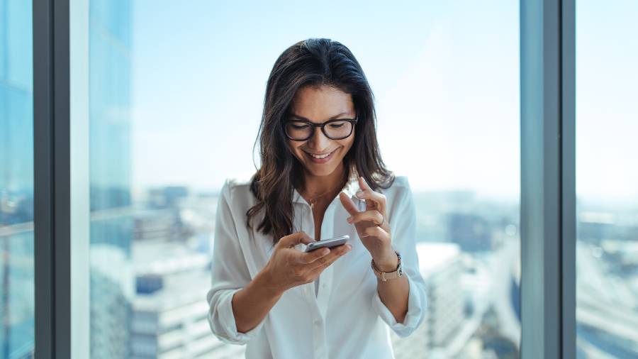 smiling on phone