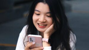 laughing on phone