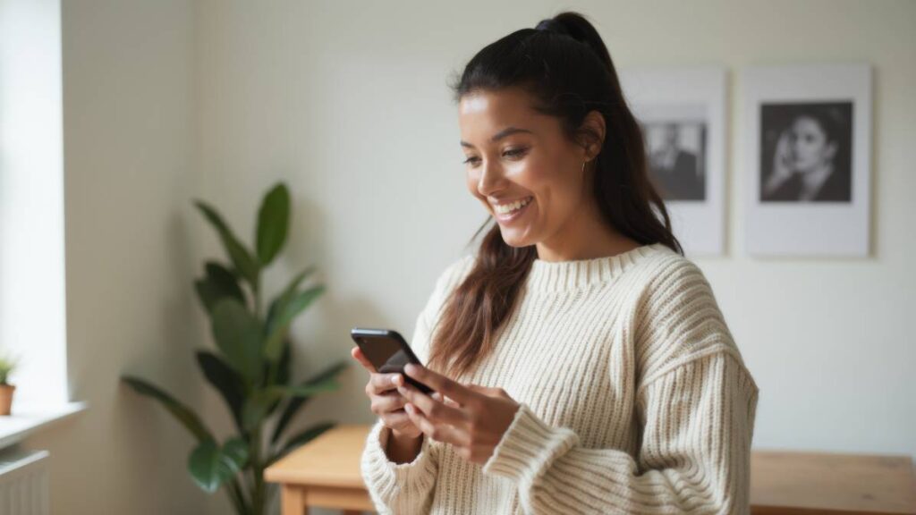 smiling on phone